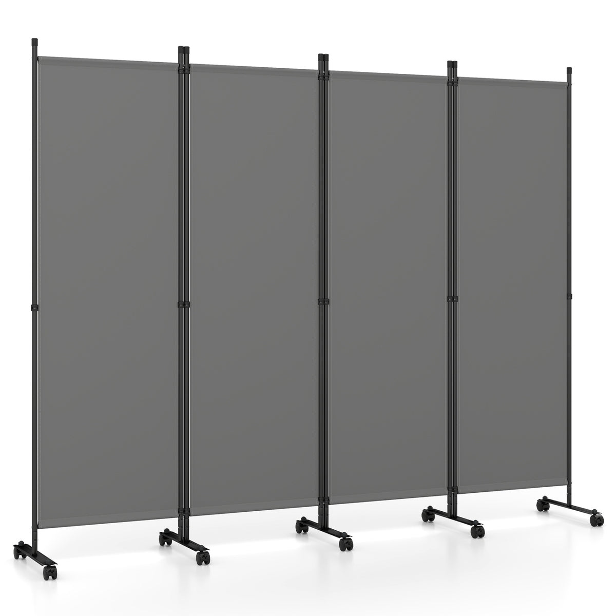 4-Panel Room Divider with Lockable Wheels for Living Room-Gray