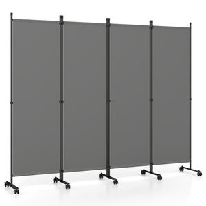 4-Panel Room Divider with Lockable Wheels for Living Room-Gray
