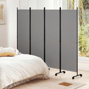 4-Panel Room Divider with Lockable Wheels for Living Room-Gray
