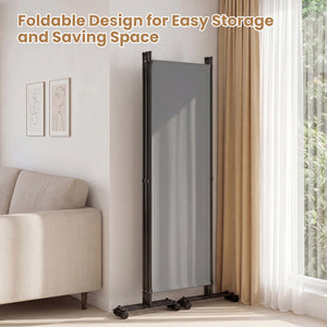 4-Panel Room Divider with Lockable Wheels for Living Room-Gray