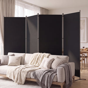 4 Panel Room Divider 6 FT Tall Folding Privacy Screen with Curved Metal Feet-Black