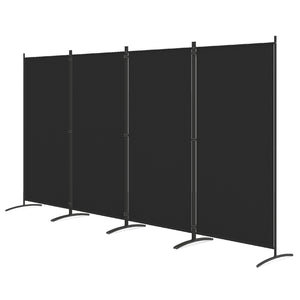 4 Panel Room Divider 6 FT Tall Folding Privacy Screen with Curved Metal Feet-Black