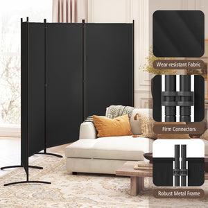 4 Panel Room Divider 6 FT Tall Folding Privacy Screen with Curved Metal Feet-Black