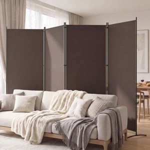 4 Panel Room Divider 6 FT Tall Folding Privacy Screen with Curved Metal Feet-Brown