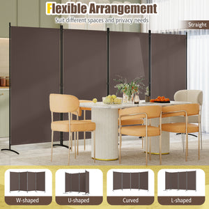 4 Panel Room Divider 6 FT Tall Folding Privacy Screen with Curved Metal Feet-Brown