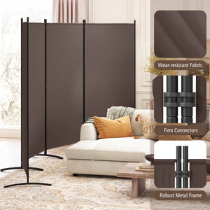 4 Panel Room Divider 6 FT Tall Folding Privacy Screen with Curved Metal Feet-Brown