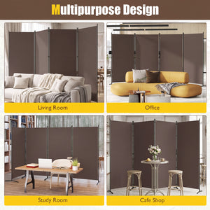 4 Panel Room Divider 6 FT Tall Folding Privacy Screen with Curved Metal Feet-Brown