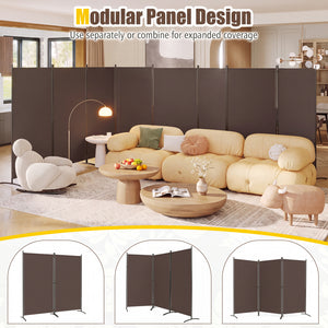 4 Panel Room Divider 6 FT Tall Folding Privacy Screen with Curved Metal Feet-Brown