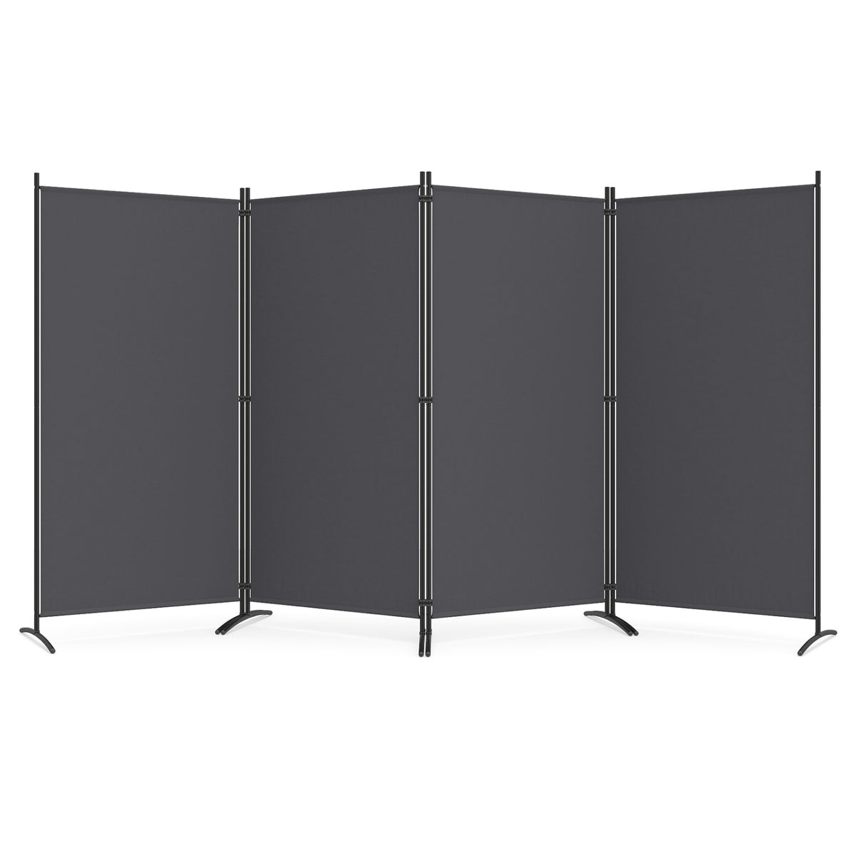 4 Panel Room Divider 6 FT Tall Folding Privacy Screen with Curved Metal Feet-Gray
