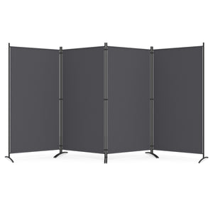 4 Panel Room Divider 6 FT Tall Folding Privacy Screen with Curved Metal Feet-Gray