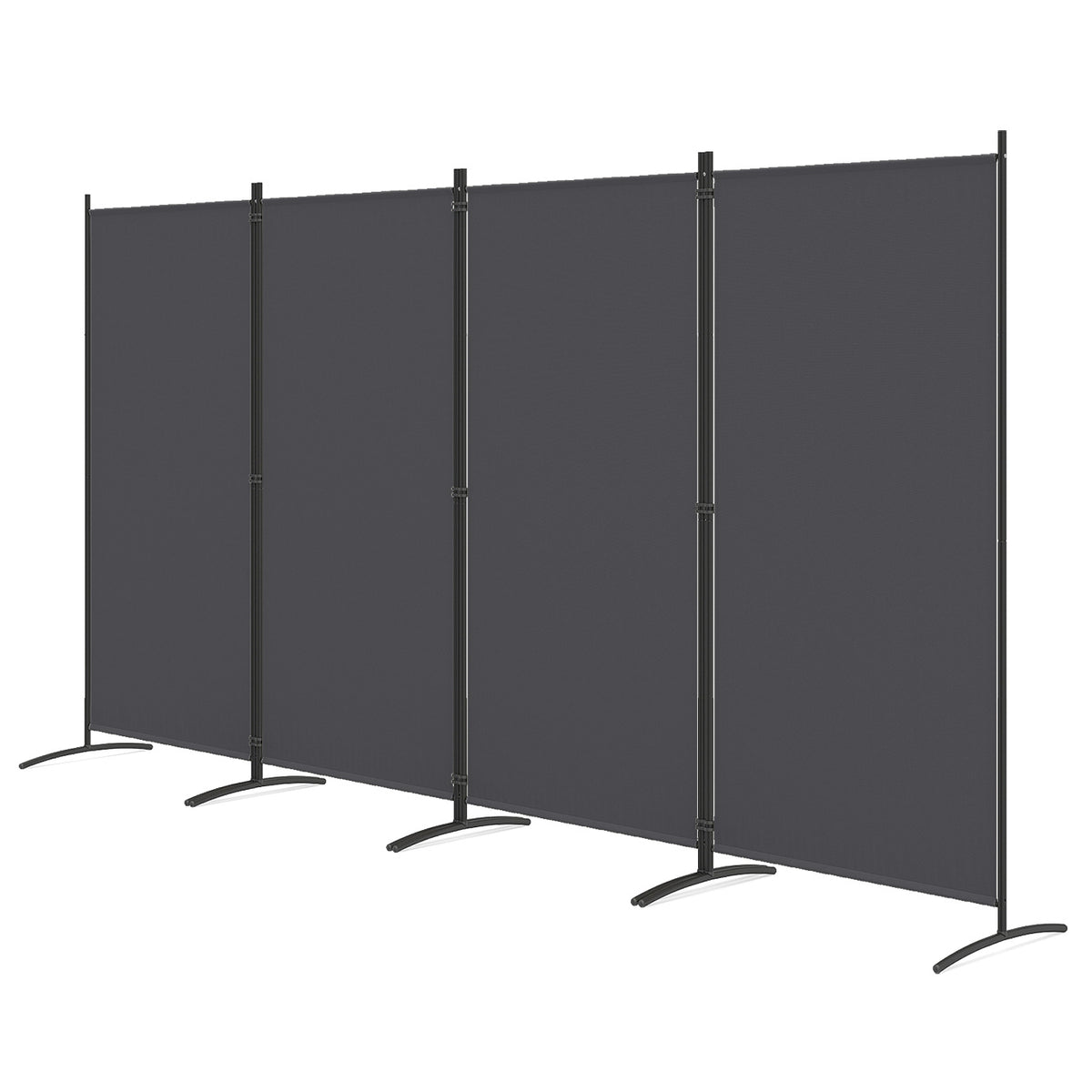 4 Panel Room Divider 6 FT Tall Folding Privacy Screen with Curved Metal Feet-Gray