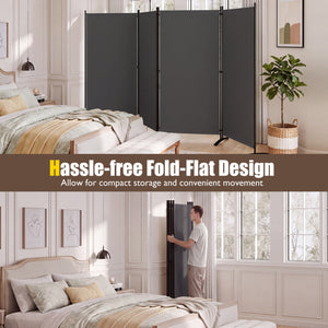 4 Panel Room Divider 6 FT Tall Folding Privacy Screen with Curved Metal Feet-Gray