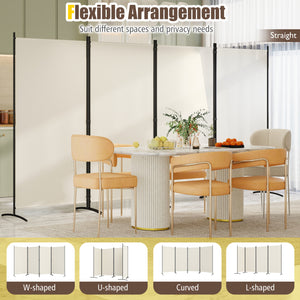 4 Panel Room Divider 6 FT Tall Folding Privacy Screen with Curved Metal Feet-White