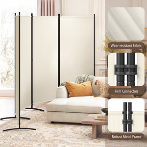 4 Panel Room Divider 6 FT Tall Folding Privacy Screen with Curved Metal Feet-White