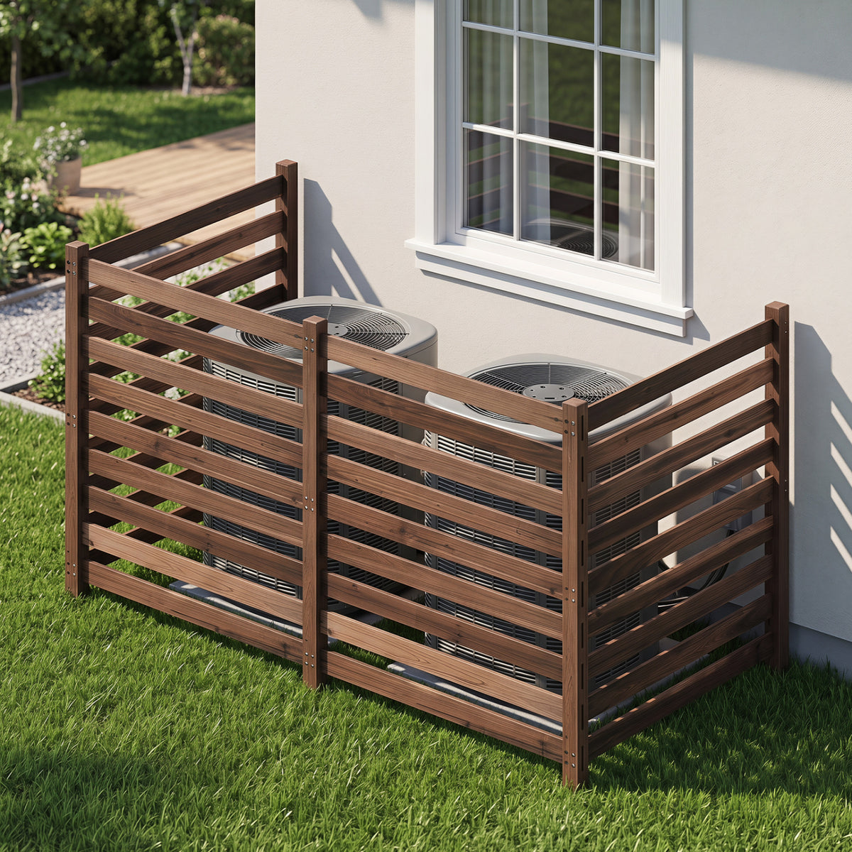 4-Panel Wooden Outdoor Privacy Fence with Ground Stakes-Brown