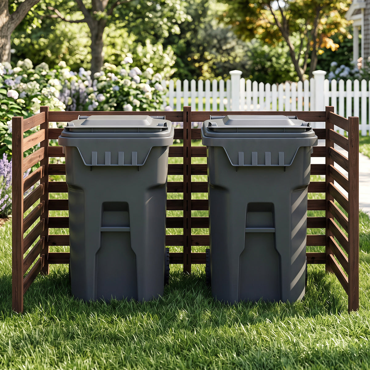 4-Panel Wooden Outdoor Privacy Fence with Ground Stakes-Brown