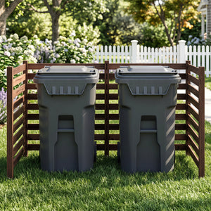 4-Panel Wooden Outdoor Privacy Fence with Ground Stakes-Brown