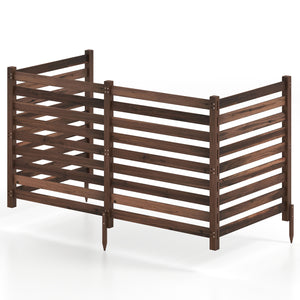 4-Panel Wooden Outdoor Privacy Fence with Ground Stakes-Brown