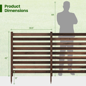 4-Panel Wooden Outdoor Privacy Fence with Ground Stakes-Brown