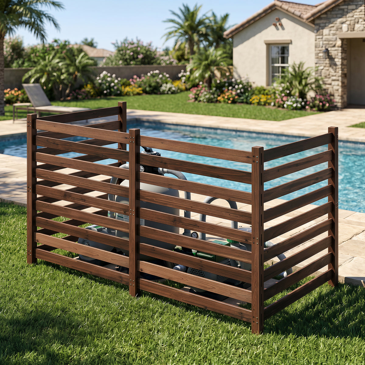 4-Panel Wooden Outdoor Privacy Fence with Ground Stakes-Brown