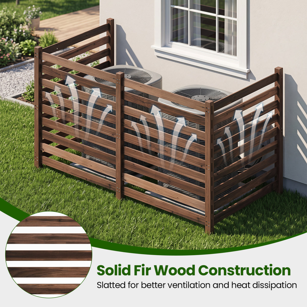 4-Panel Wooden Outdoor Privacy Fence with Ground Stakes-Brown