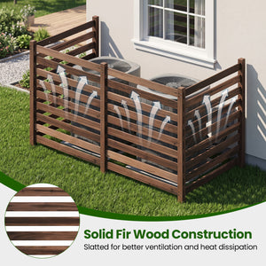 4-Panel Wooden Outdoor Privacy Fence with Ground Stakes-Brown