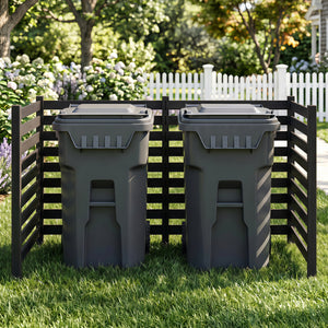 4-Panel Wooden Outdoor Privacy Fence with Ground Stakes-Black