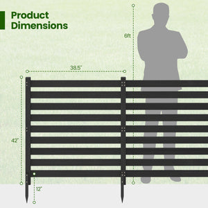 4-Panel Wooden Outdoor Privacy Fence with Ground Stakes-Black