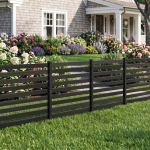 4-Panel Wooden Outdoor Privacy Fence with Ground Stakes-Black