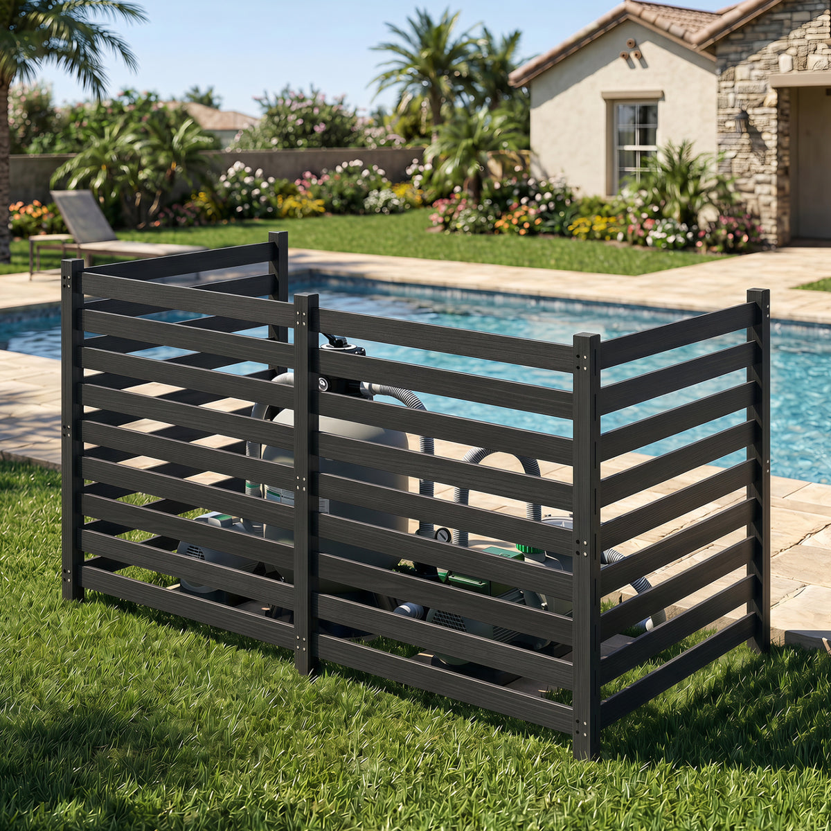 4-Panel Wooden Outdoor Privacy Fence with Ground Stakes-Black