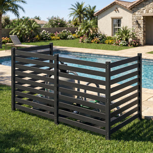 4-Panel Wooden Outdoor Privacy Fence with Ground Stakes-Black