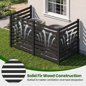 4-Panel Wooden Outdoor Privacy Fence with Ground Stakes-Black