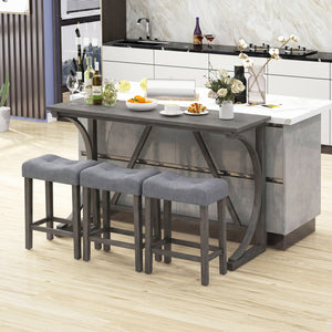 4-Piece Bar Table Set with Power Outlet and Upholstered Saddle Seat Stools-Black