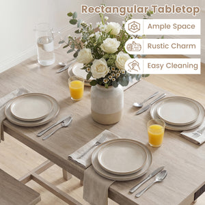 4-Piece Counter Height Dining Table Set with Power Outlet Solid Rubber Wood Kitchen Table-Light Gray