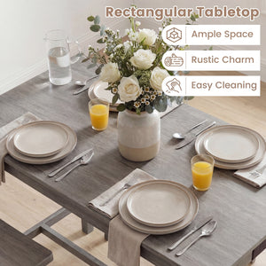 4-Piece Counter Height Dining Table Set with Power Outlet Solid Rubber Wood Kitchen Table-Gray