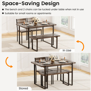 4-Piece Dining Table Set for 4 with 1 Bench and 2 Chairs-Gray