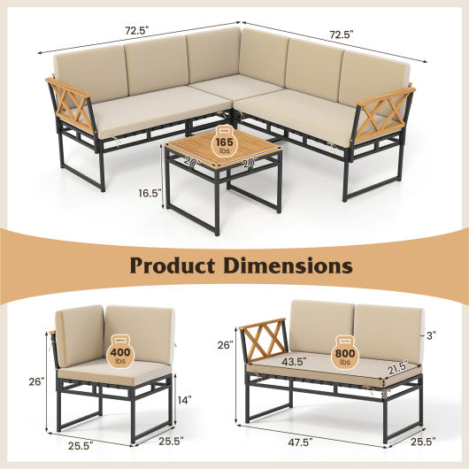 4 Pieces Patio L-Shaped Sofa Set with Cushions and Side Table-Brown