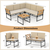 4 Pieces Patio L-Shaped Sofa Set with Cushions and Side Table-Brown