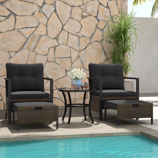 4 Piece Outdoor Furniture Set with Glass Topped Coffee Table-Black