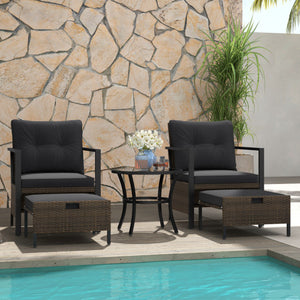 4 Piece Outdoor Furniture Set with Glass Topped Coffee Table-Black
