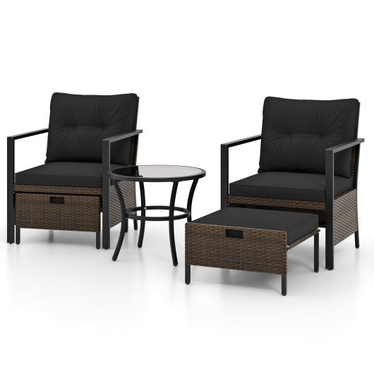 4 Piece Outdoor Furniture Set with Glass Topped Coffee Table-Black