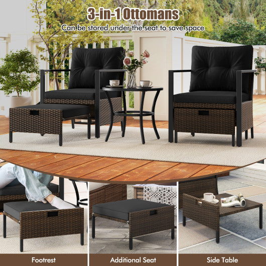 4 Piece Outdoor Furniture Set with Glass Topped Coffee Table-Black