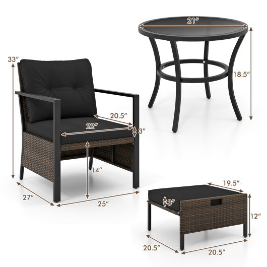 4 Piece Outdoor Furniture Set with Glass Topped Coffee Table-Black