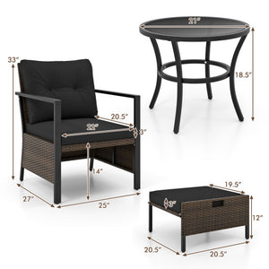 4 Piece Outdoor Furniture Set with Glass Topped Coffee Table-Black