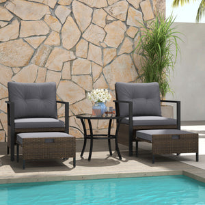 4 Piece Outdoor Furniture Set with Glass Topped Coffee Table-Gray