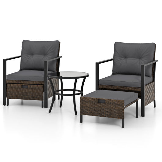 4 Piece Outdoor Furniture Set with Glass Topped Coffee Table-Gray