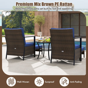 4 Piece Outdoor Furniture Set with Glass Topped Coffee Table-Navy