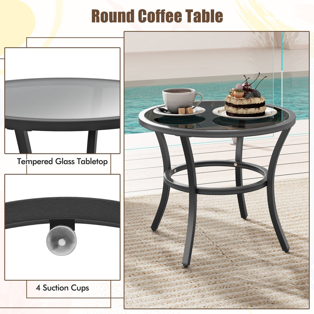 4 Piece Outdoor Furniture Set with Glass Topped Coffee Table-Navy