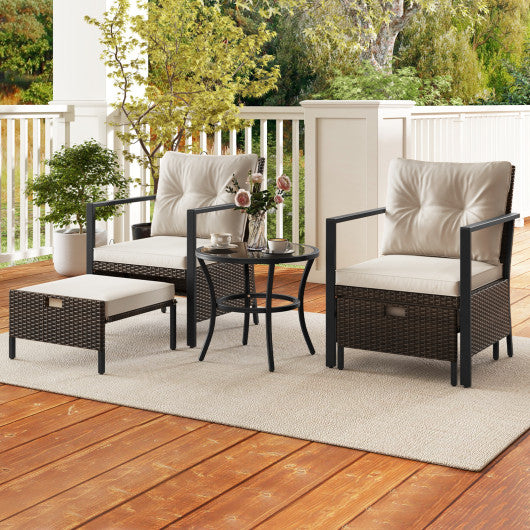 4 Piece Outdoor Furniture Set with Glass Topped Coffee Table-White