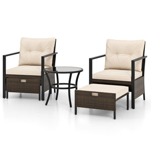 4 Piece Outdoor Furniture Set with Glass Topped Coffee Table-White